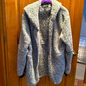 Shawl collared fleece jacket with hood